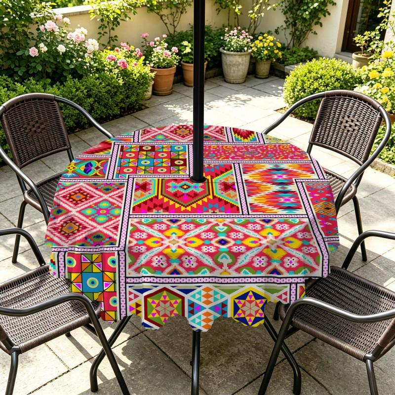 Outdoor Round Tablecloth With Umbrella Hole Patio Garden Deck Waterproof Oil Resistant Drop Cloth