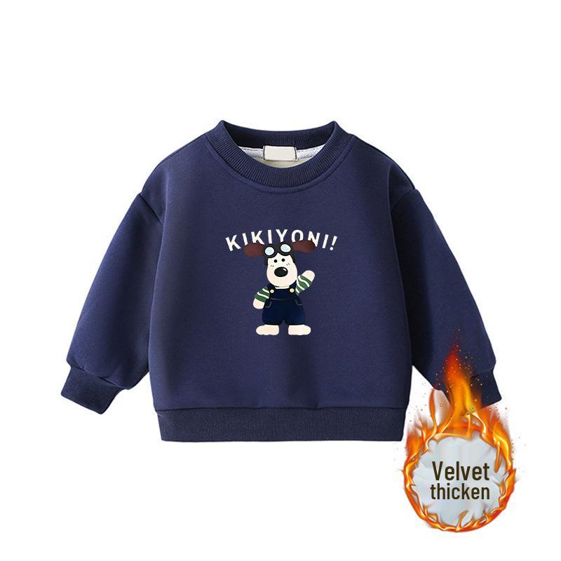 Popular Korean-Style Kids' Round Neck Long Sleeve Velvet-Lined Loose Hoodie