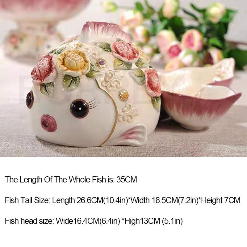 BORREY 3D Relief en céramique poisson rouge bonbons collations assiette réservoir de stockage de sucre plateau de fruits décoration de la maison œuvre d'art cadeau de mariage d'anniversaire