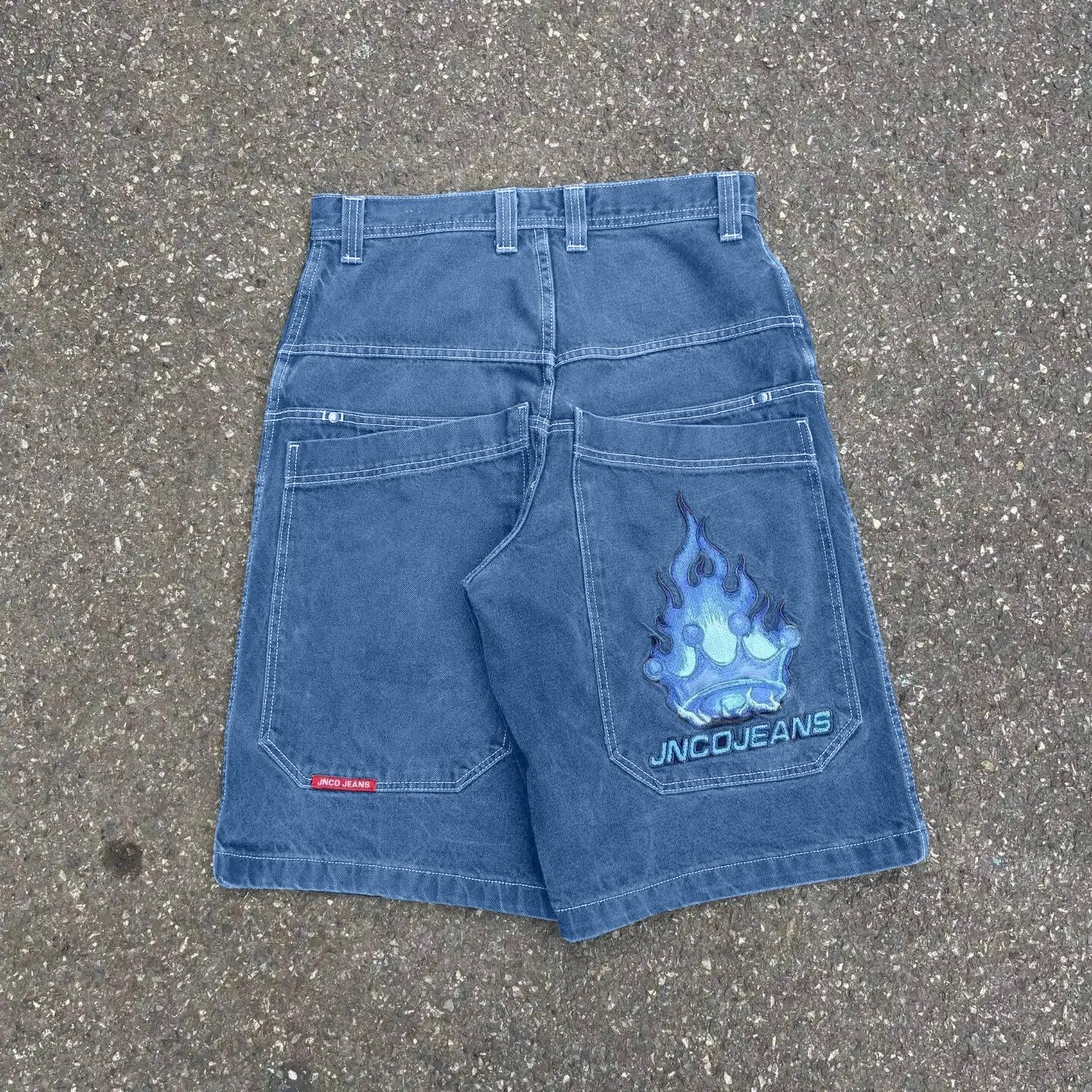 

Унісекс Y2K мішкуваті шорти Vintage American Streetwear друк джинсові шорти 2000-х років хіп-хоп чоловіки жінки повсякденні баскетбольні шорти XL