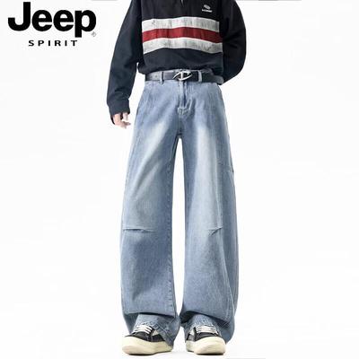 JEEP SPIRIT Men's Wide Leg Washed Cargo Jeans