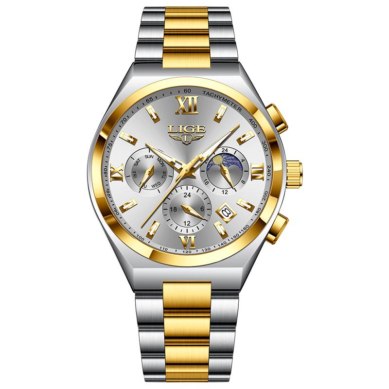 

LIGE Новые модные мужские часы Лучший бренд класса люкс бизнес светящиеся водонепроницаемые мужские кварцевые часы из нержавеющей стали серебряный/золотой