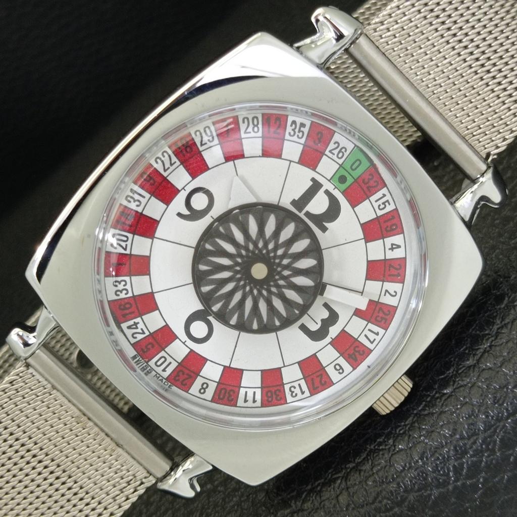 

REFURBISHED VINTAGE HAND-WINDING SWISS MENS ROULETTE WHITE DIAL WATCH a700912-5 R205a-a700912