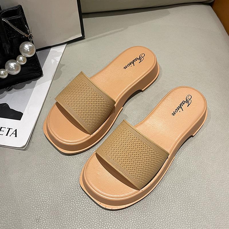 Fashion Roman Soft Bottom Slippers Women's 2024 Summer New Mesh Breathable Casual Versatile Outdoor Thick Base Elevation Shoes
