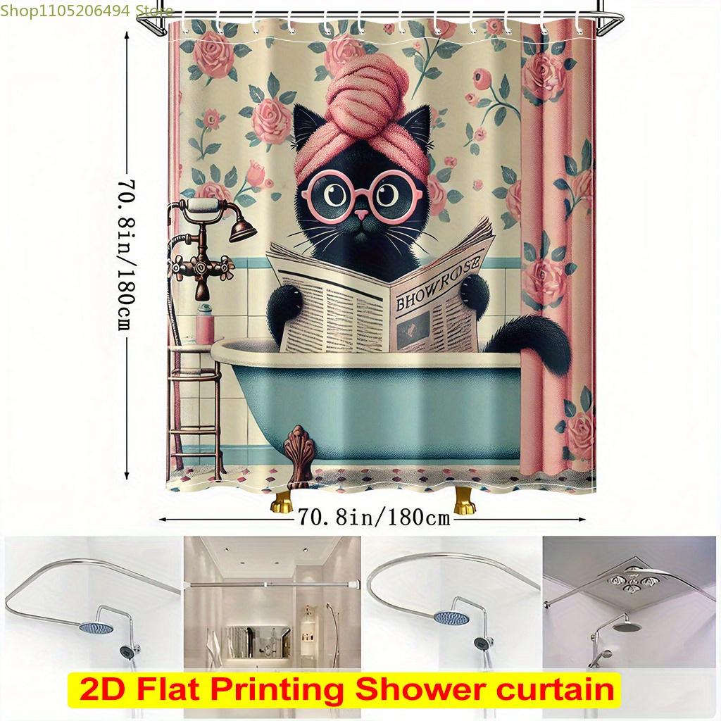 

2D Flat Printing Shower Curtain 1Pc, Cat Relaxing In Bathtub Bathroom Shower Curtain With 12 Plastic Hooks, Bathroom Curtain W W60H190(CM)-1 Pcs