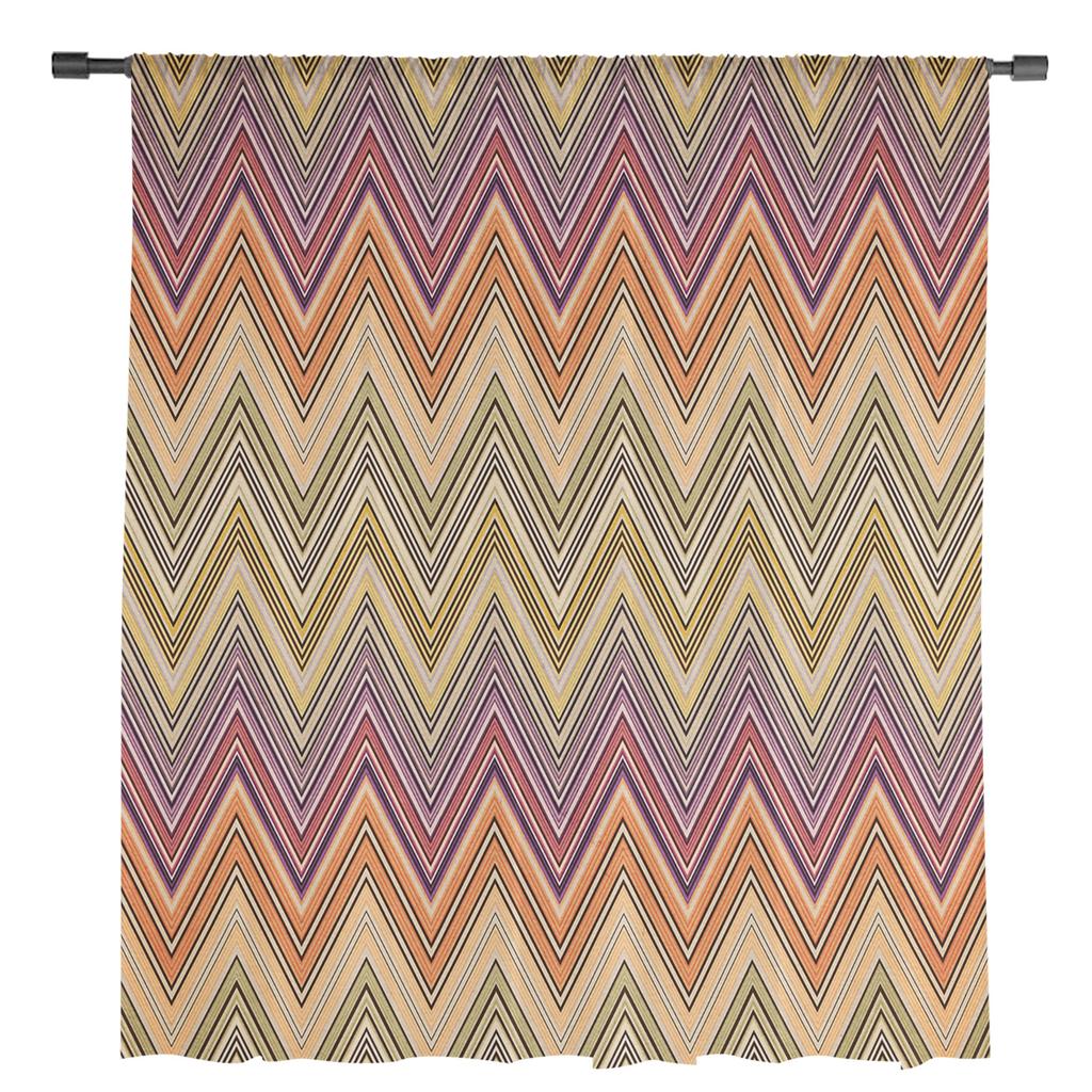 Ethnic Style Stripes Abstract Design Sheer Curtains for Living Room Decoration Window Curtains Kitchen Tulle Voile Curtains