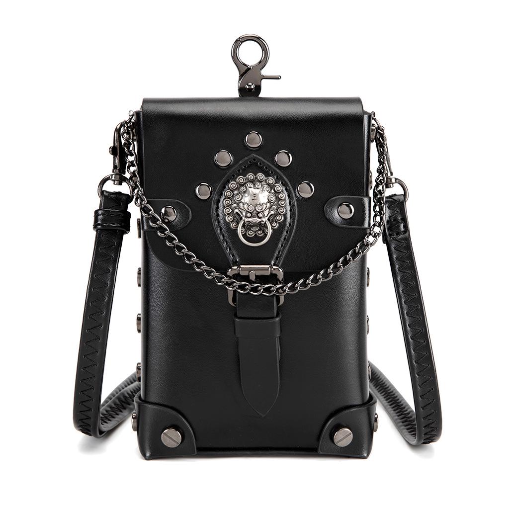 European & American Punk Rivet PU Leather Crossbody Bag with Chain