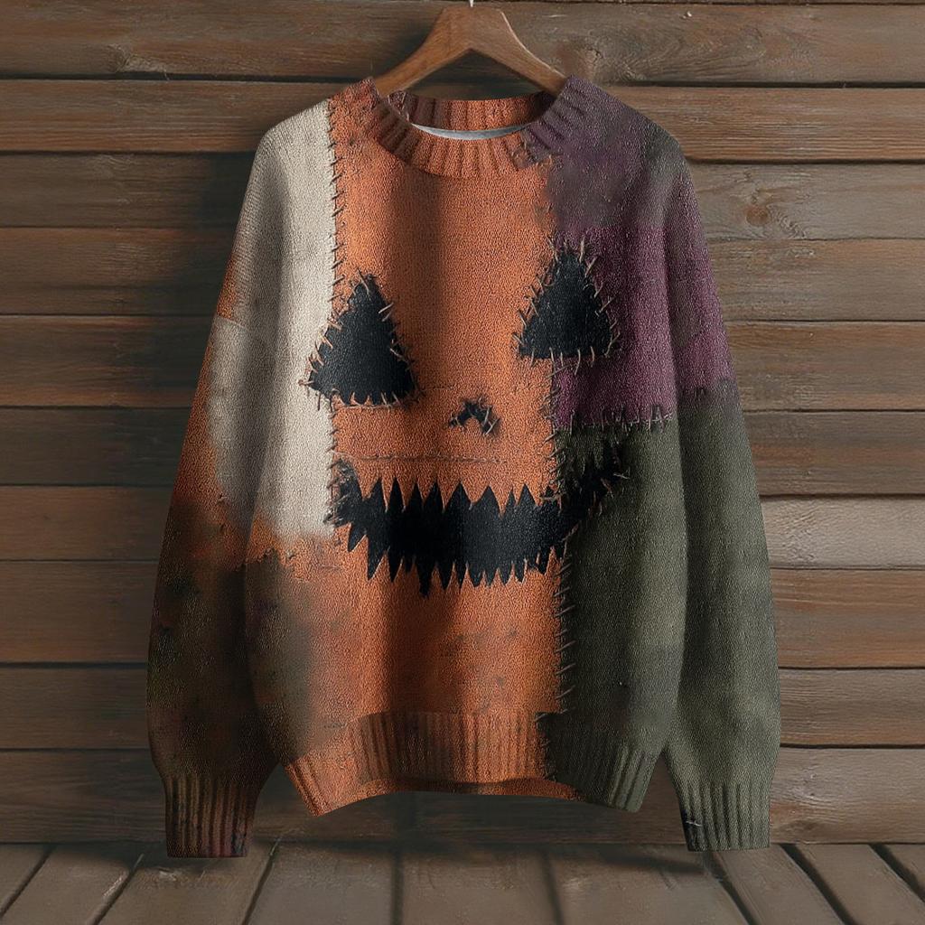 Long Sleeve Pullover Sweaters For Women O Neck Casual Cute Printing Knit Oversized Sweater