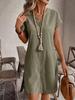 Robe Casual Décontractée Unie à Col en V et Boutons - Nouvelle Collection Été