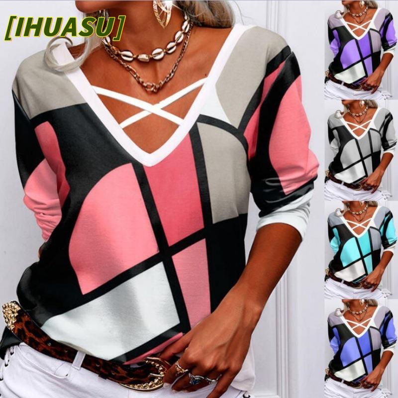 IHUASU Moda Donna Casual Manica Corta Scollo a V Bluse e Camicie