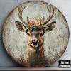 Vintage Deer Head Wreath Sign 8x8in, Rustic Round Antler Plaque, Flat 2D Wall Art for Living Room Bedroom Decor