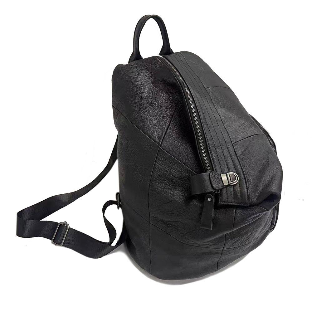 Style Leather Backpack Hand-Spliced Cowhide Large-Capacity Retro Anti-Theft Lock Backpack