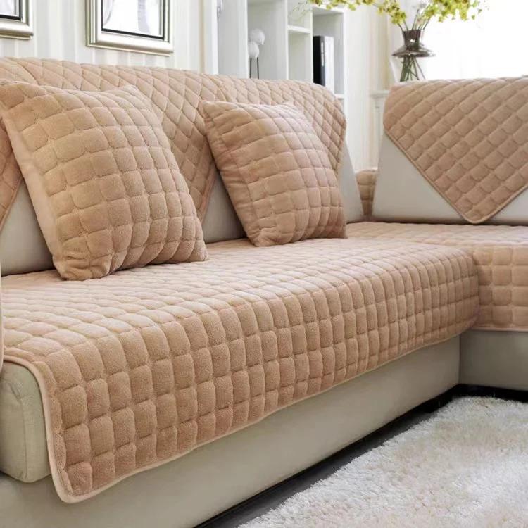 Solid Color Red Soft Thicken Flannel Quilted Sofa Towel Warm Plush Sofa Cover Anti-slip Couch Covers for Sofa Floor Mat