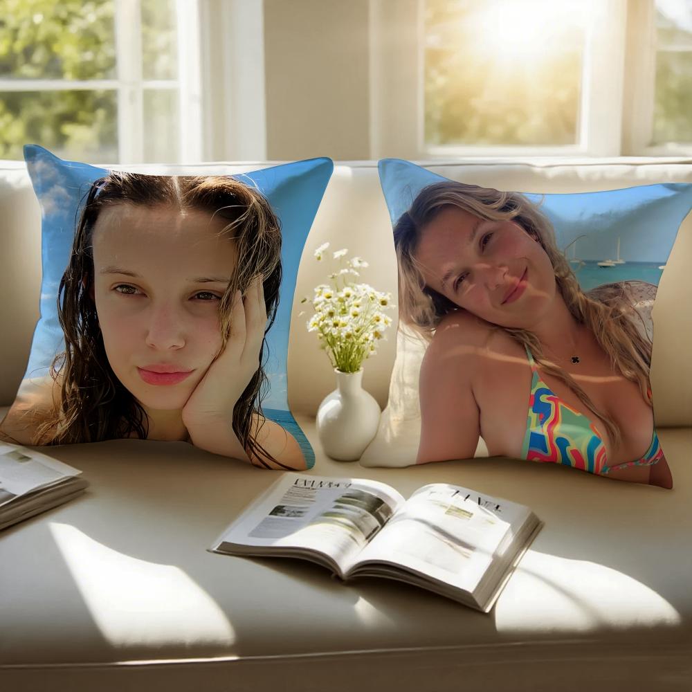 Talented Beautiful Actress MMillie Bobby Brown Cushion Cover Pillowcase Antidustmite Invisible Zipper Short Plush Sofa Cushion