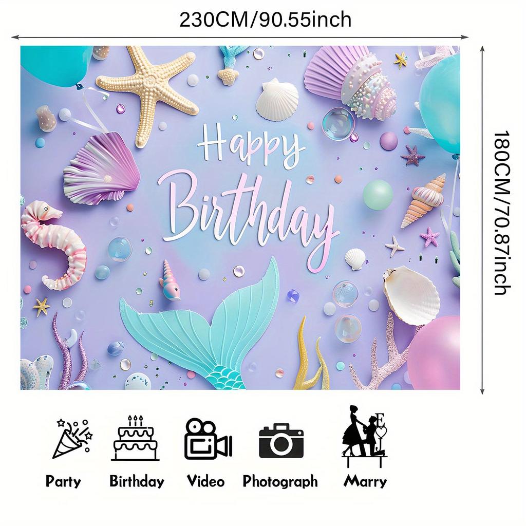 1 Piece Happy Birthday Beauty Fish Tail Seahorse Sea Star Shell Coral Background Banner Background Prop Wall