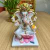 Handmade Marble Dust Lord Ganesha On Lotus 7 Inch for Diwali Flower God Idol Art Figurine for Home Car Dashboard Ganpati Murti Temple Pooja Decorative