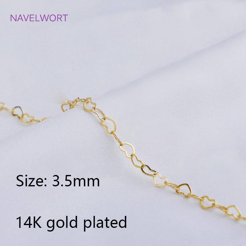 2 Sizes 14K Gold Plated Heart Shape Link Chains Brass Metal Bulk Chains For DIY Bracelet Necklace Jewelry Making Findings