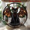 2D Flat - [2D Flat] Gothic Black Cat with Wings Suncatcher - 2D Flat Printed Acrylic Window Hanging, Stained Glass Style Decor, Perfect for Home & Off