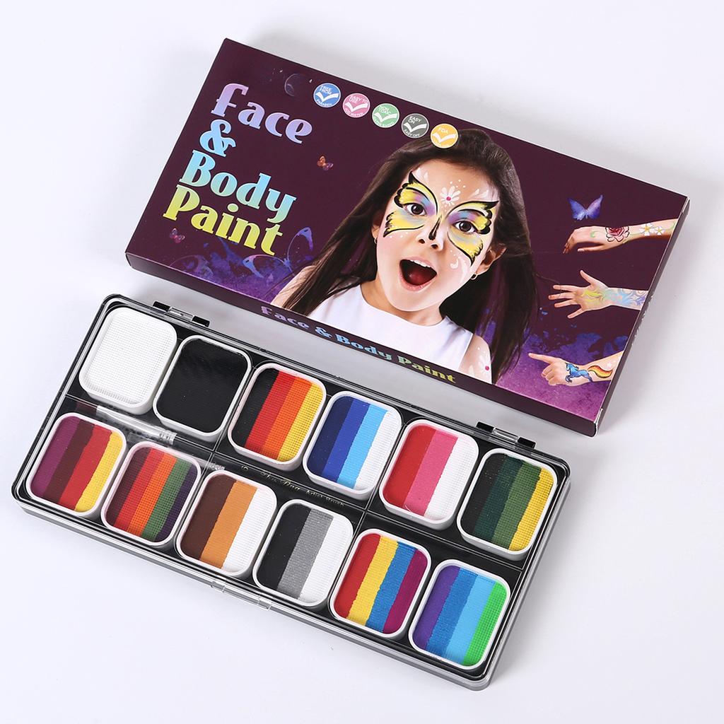 Face Paint Kit Water Activated Colors Set Professional Split Cakes Paint Palette Set with 2 Brush Safe Non Face and Body Painting Makeup Facepaints