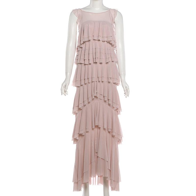 2026 European and American ins new women's clothing hot-selling temperament elegant sleeveless ruffle edge dress