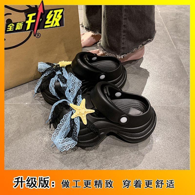 

thick-soled slippers beach muffin bag head shoes women s 2025 new cute bow cartoon non-slip hole shoes women s models 34