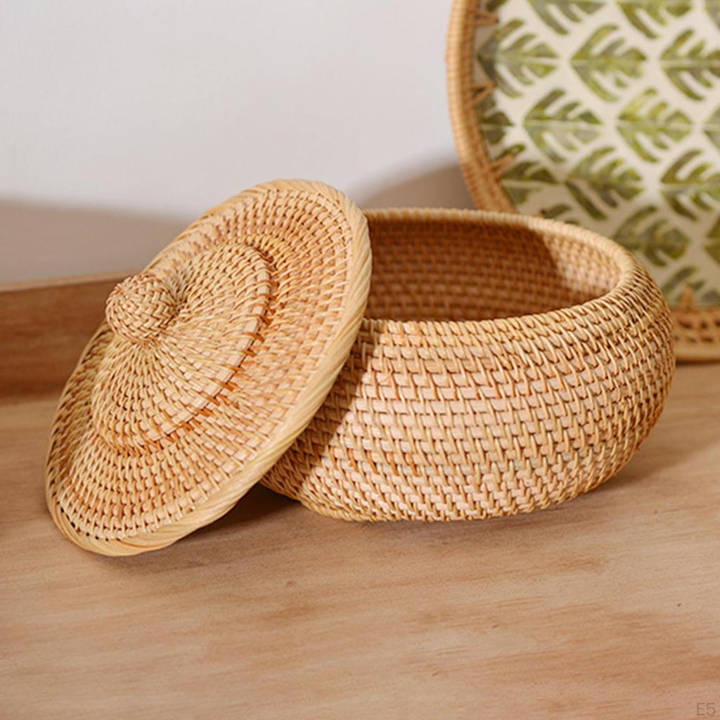 Rattan-Box-Aufbewahrungstablett, gewebter Korb mit Deckelbehältern für Picknicks