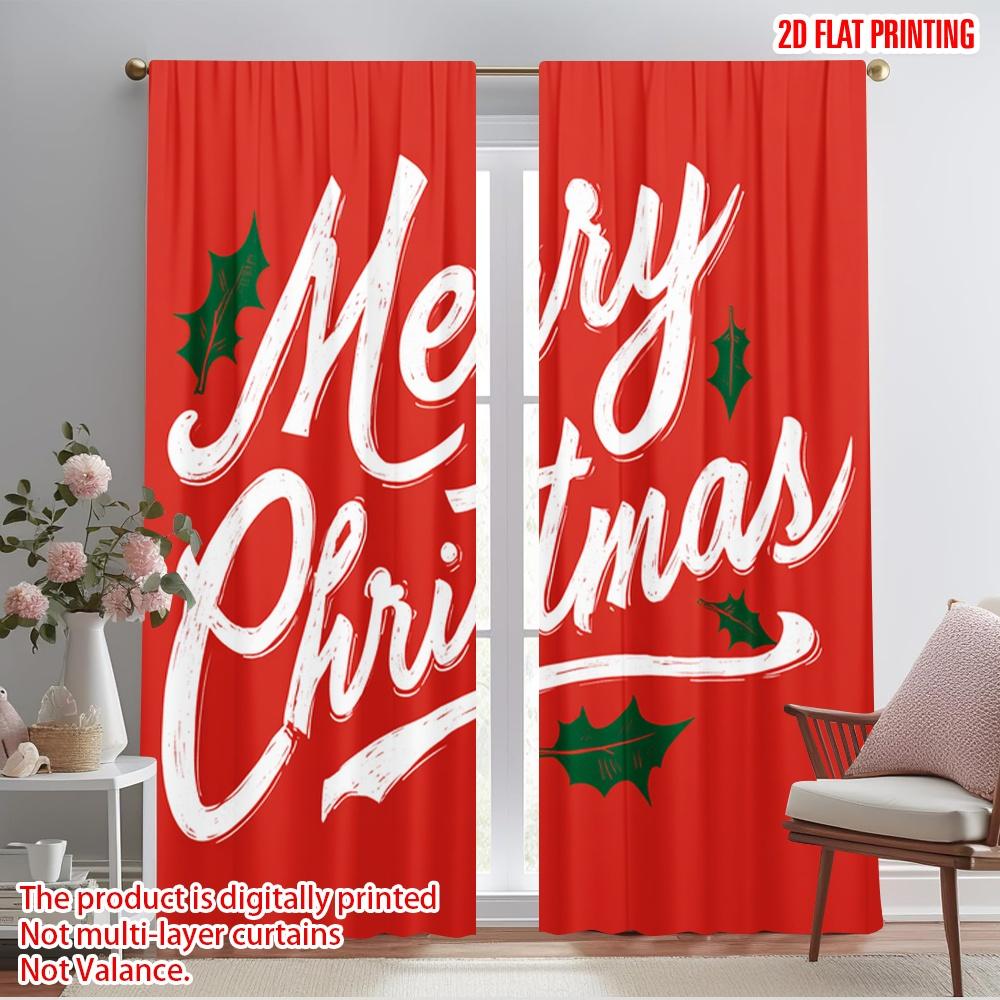 

2pcs,2D plane printing Pattern Curtains Red and Green Polyester Fabric (without rod) All Seasons Perfect for Living Room, 52.50×116.00 CM 2pcs
