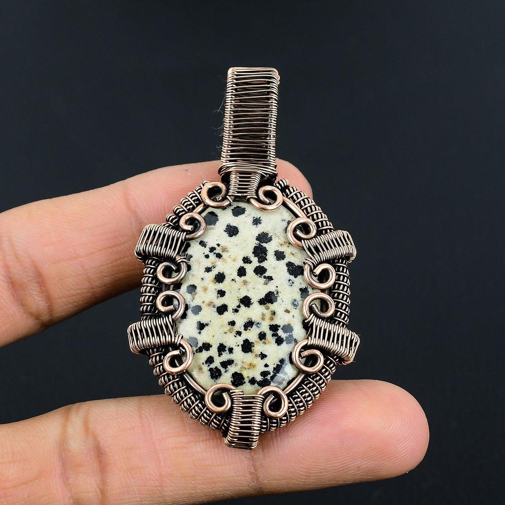 Dalmation Jasper Pendant, Handmade Gemstone Jewelry, 999 Copper Wire Wrapped Pendant Jewelry, Brand New Pendant Gifts For Mom