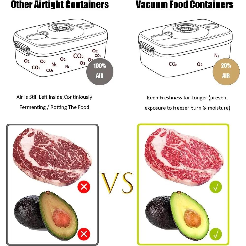 Food Vacuum Storage Box Airtight Container - Reusable Kitchen Storage Box with Drain Net and Vacuum Pump To Keep Food Fresh