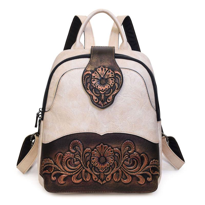 Western Tooled PU Leather Backpack for Women, Vintage Embossed Floral Backpack, Casual Travel Daypack Purse