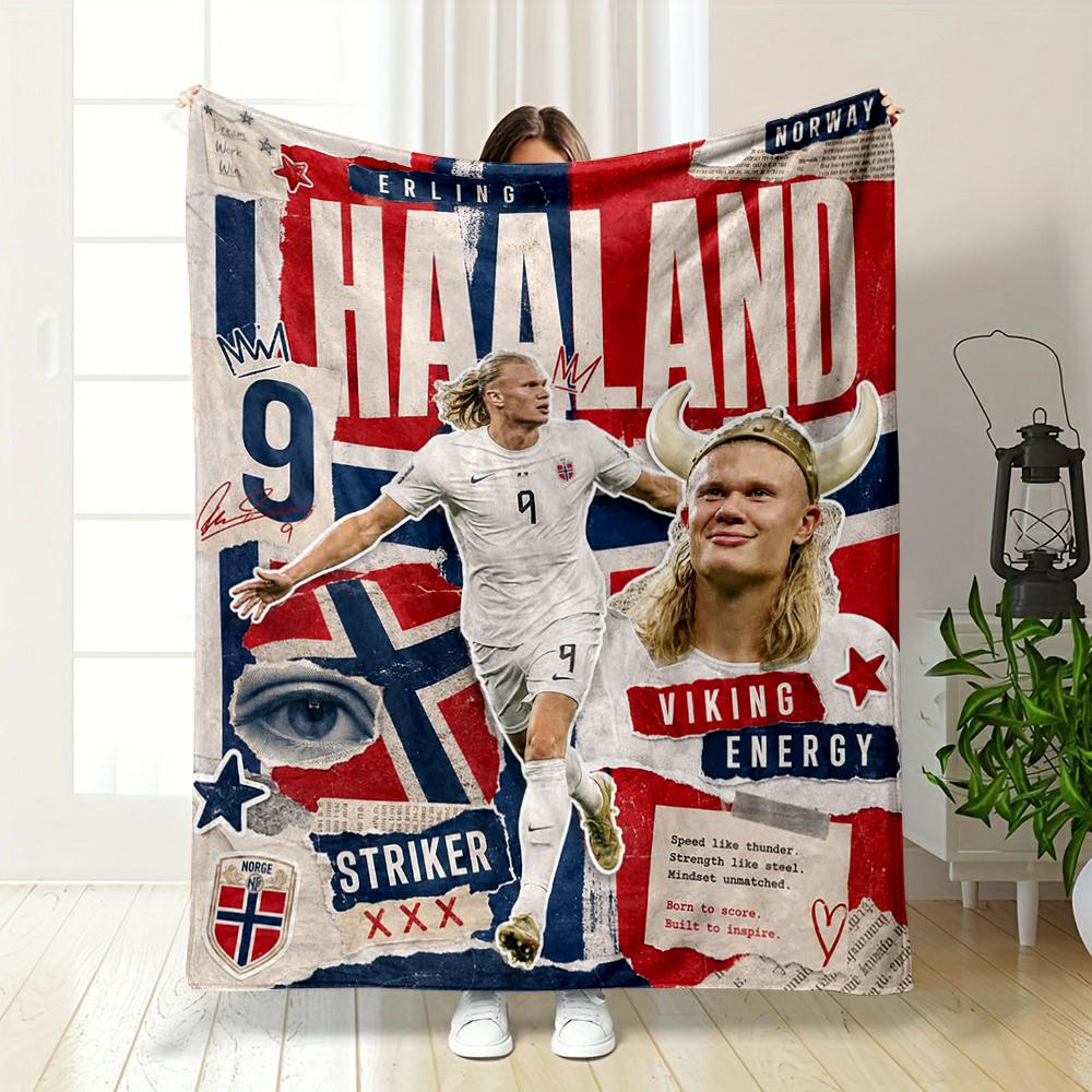 Erling Haaland Viking Striker Design Flannel blanket for bedroom, living room, sofa, and nap