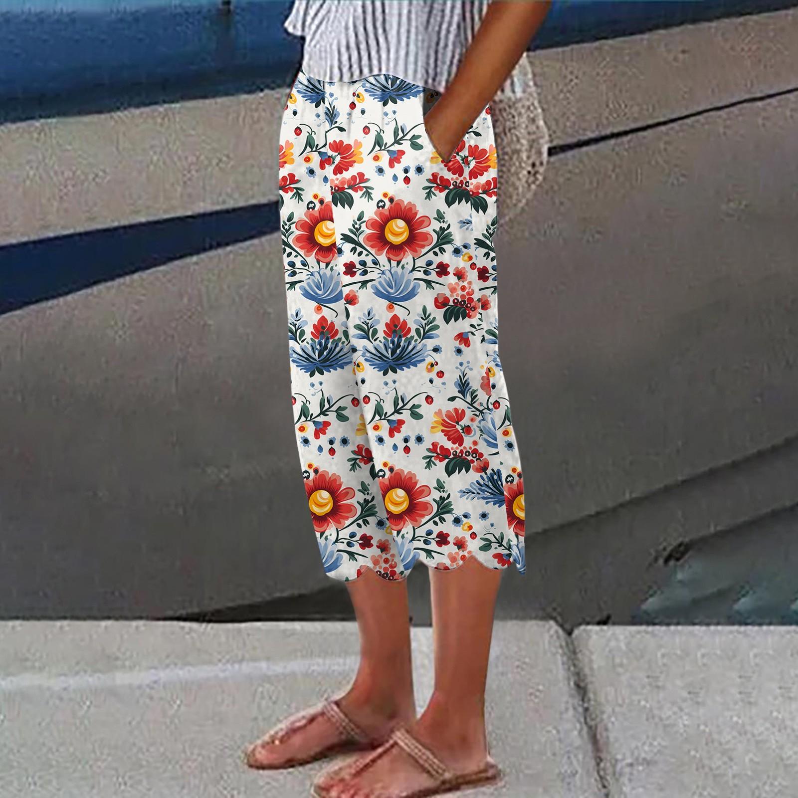 

Женские летние брюки из хлопка и льна с принтом. Женские модные свободные повседневные широкие брюки с высокой талией. Повседневные укороченные брюки. L красный