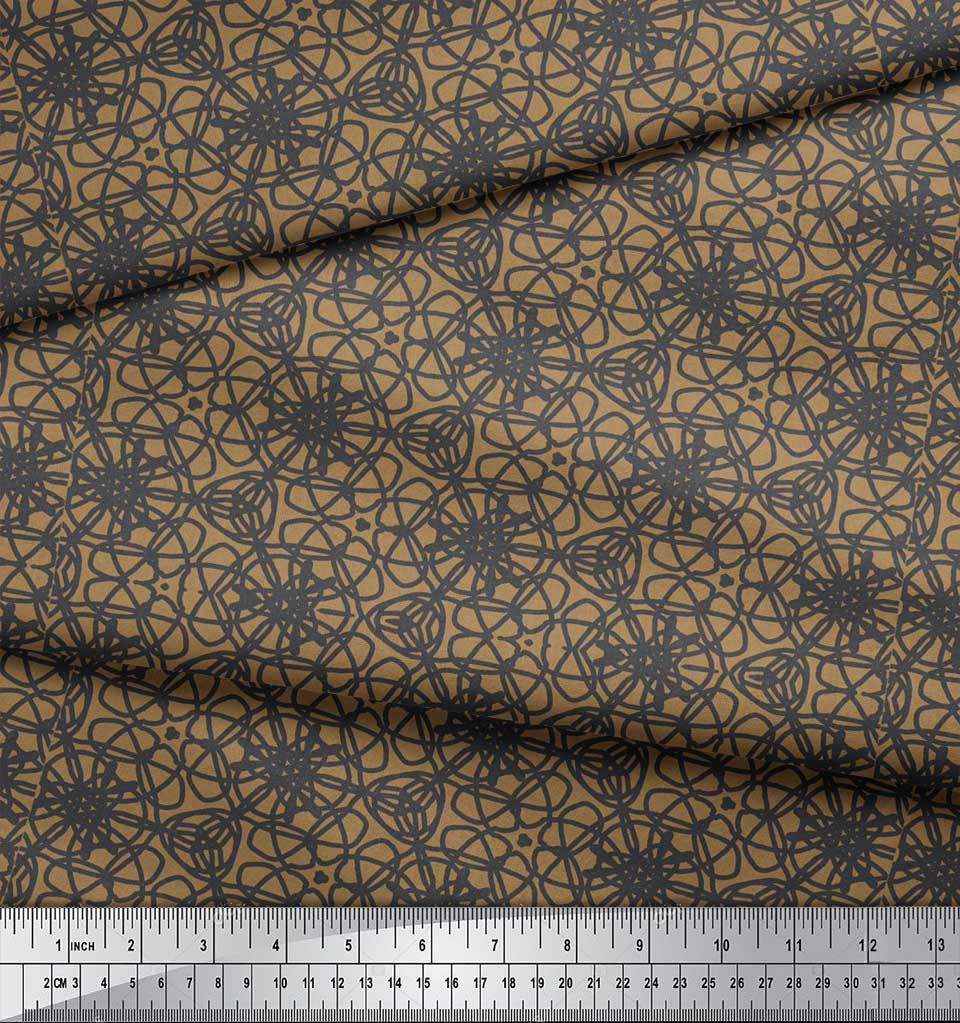 Soimoi Brown Japan Crepe Satin Fabric Abstracts Abstract Print Fabric by the metre 42 Inch