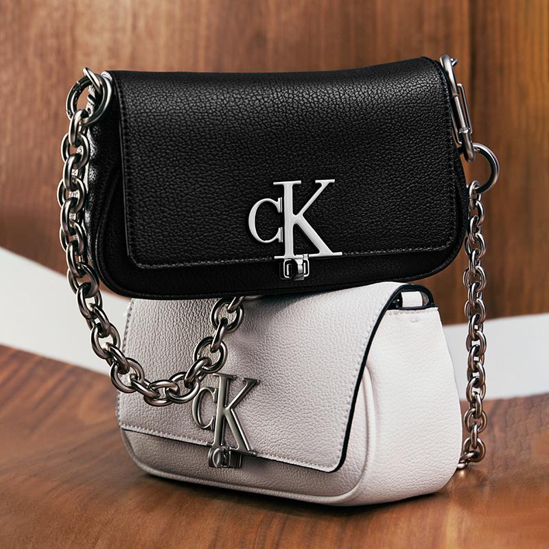 Calvin Klein Letter Twist Lock Flap Chain Shoulder Bag Medium Women Shoulder Bag Moonlight-White DH3240-391