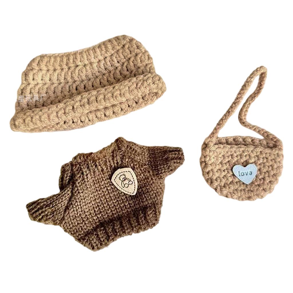 Doll Clothes Set with Knitted Sweater/Hat/Bag for 17cm Vinyl Figures Outfit Doll Accessories (No Doll)