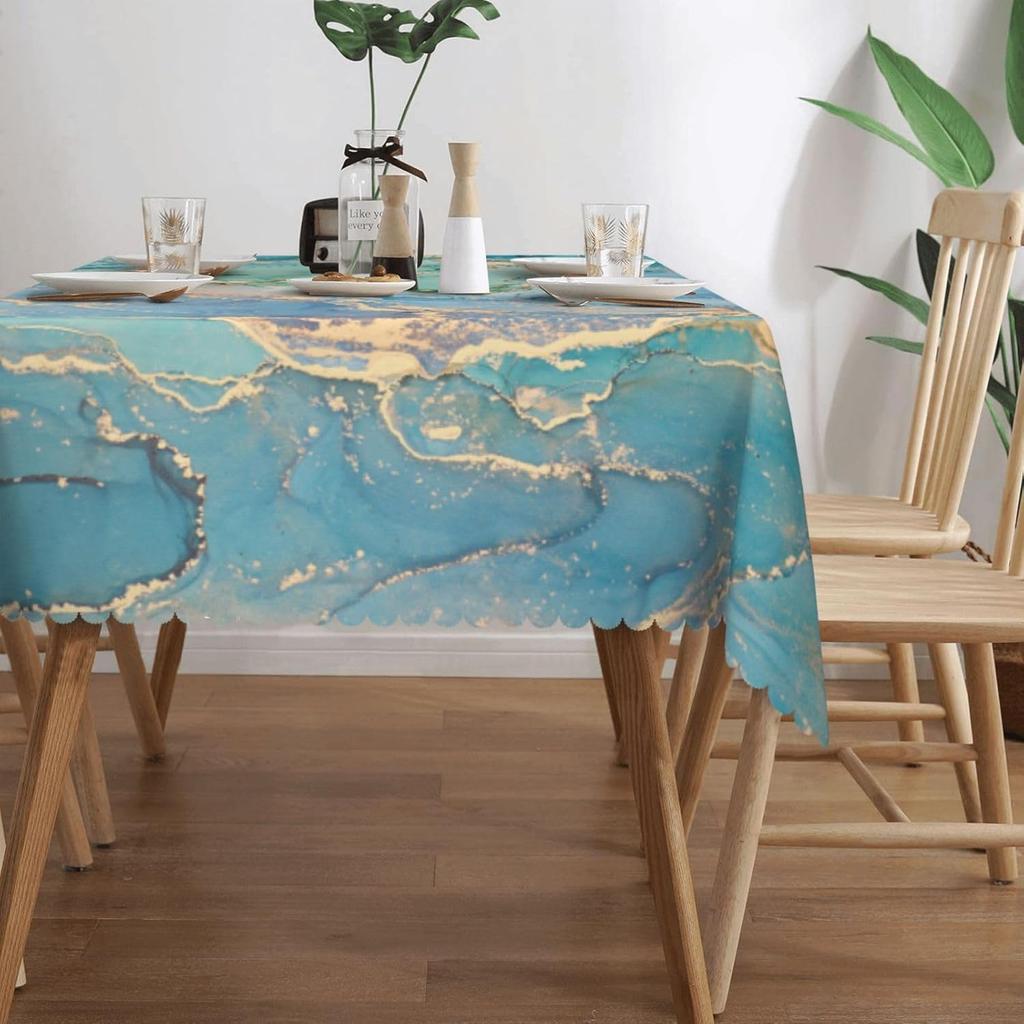 Modern Turquoise Marble Rectangle Tablecloth for Table Decor Washable Farmhouse Kitchen Dining Tablecloth Holiday Party Decor