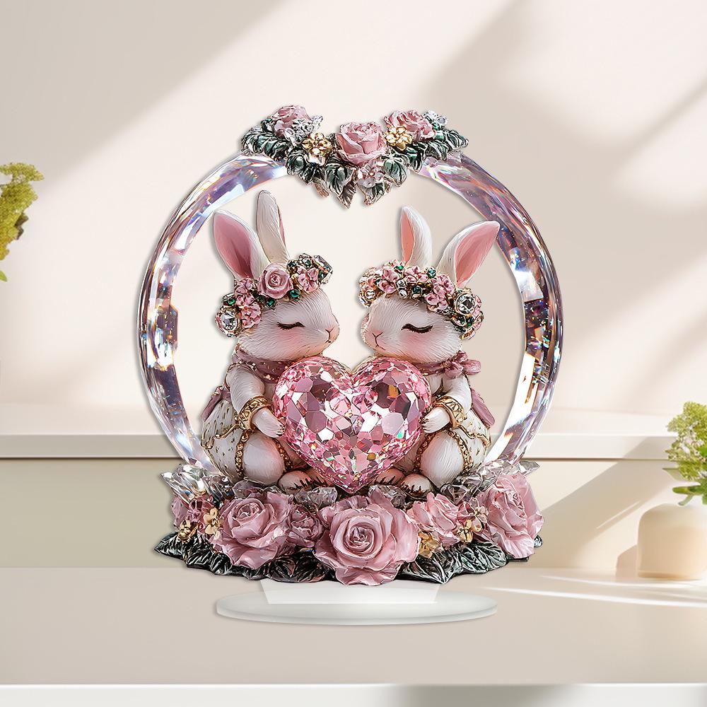 Colorful Rabbit 2D Acrylic Ornament for Easter and Valentine's Day Decor