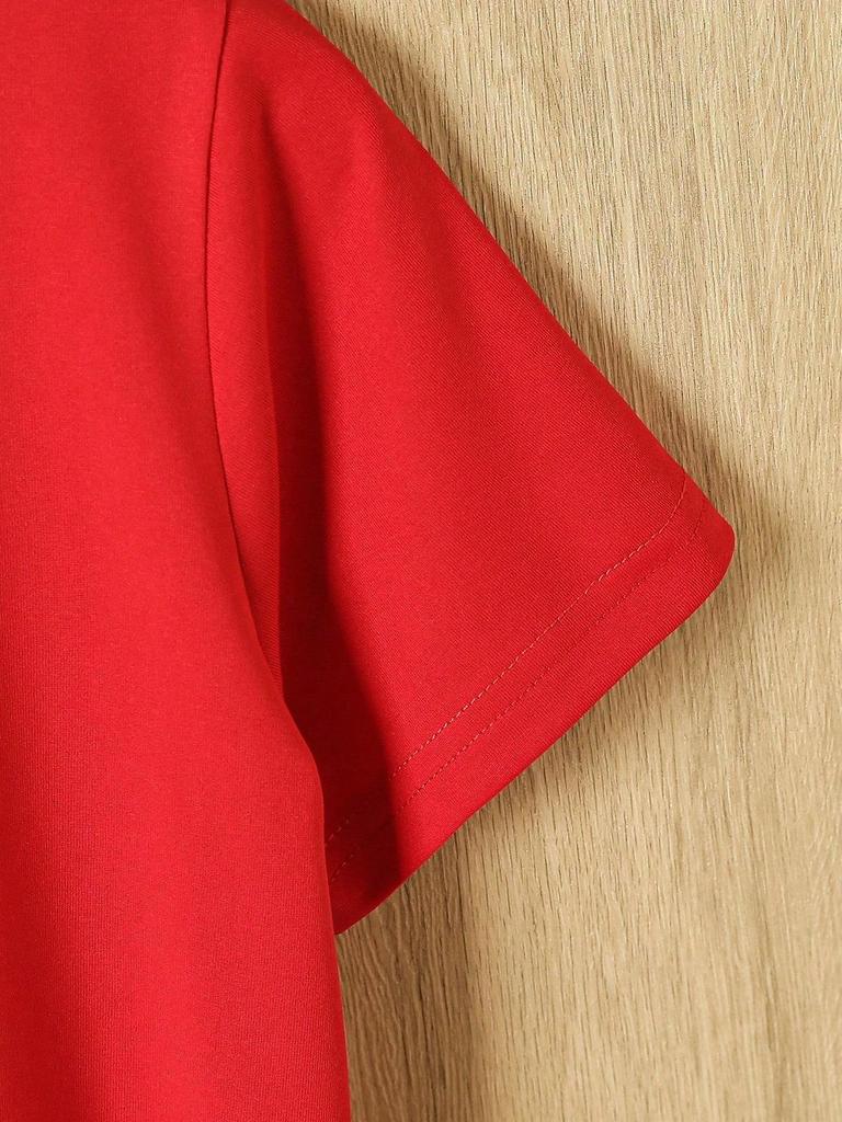 Boys' Outdoor Sports Red Casual Loose Round Neck T-shirt