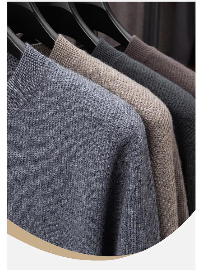Men's Luxury 100% Cashmere Pullover - Skin-Friendly, Warm Base Layer with Button Collar for All Ages