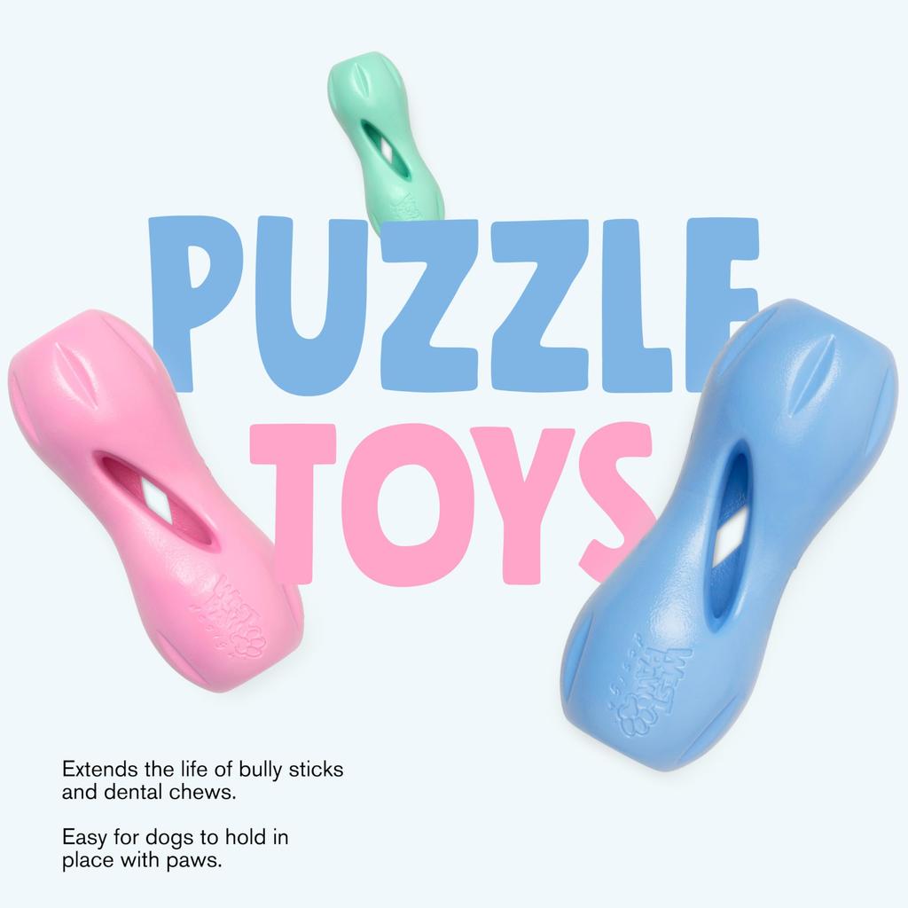 West Paw Zogoflex Quizle, ein langlebiges und unzerbrechliches Hundespielzeug mit Leckerlis und pädagogischen Funktionen. [Limitierte Edition Immergrün (blau) Größe Klein]