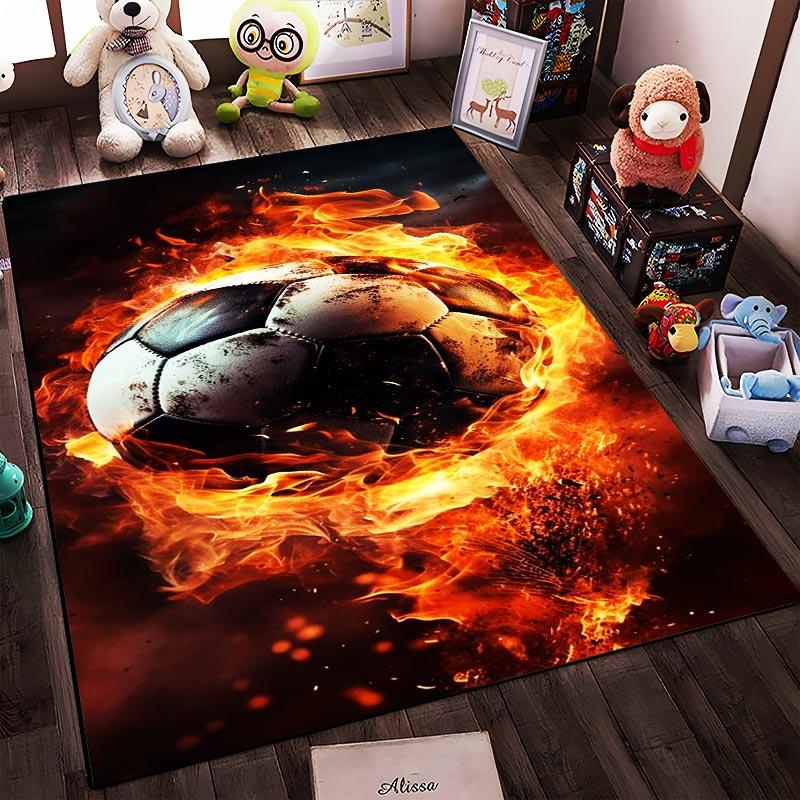 Fiery Soccer Ball Design Carpet for Living Room or Bedroom Decor Suitable for Use As an Anti-slip for Living Room Bedroom Sofas