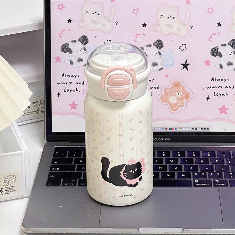 New Animal Stylish Thermos Cup Girls Big Cap Double Drinking Cup Straw Cup Portable Cute Stainless Cup Durable