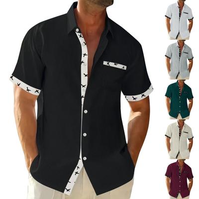 Men's Casual Business Floral Prints Short Sleeve Shirt Men's Lapel Collar Button-Down Shirt