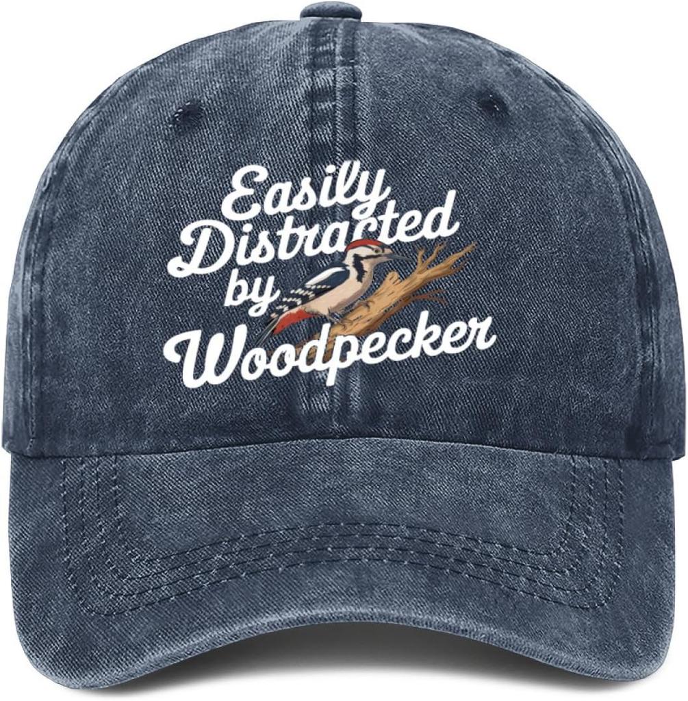 Baseball Cap,Easily Distracted by Woodpecker Funny Woodpecker Lover Jokes Dad Hat Gifts for Men Women