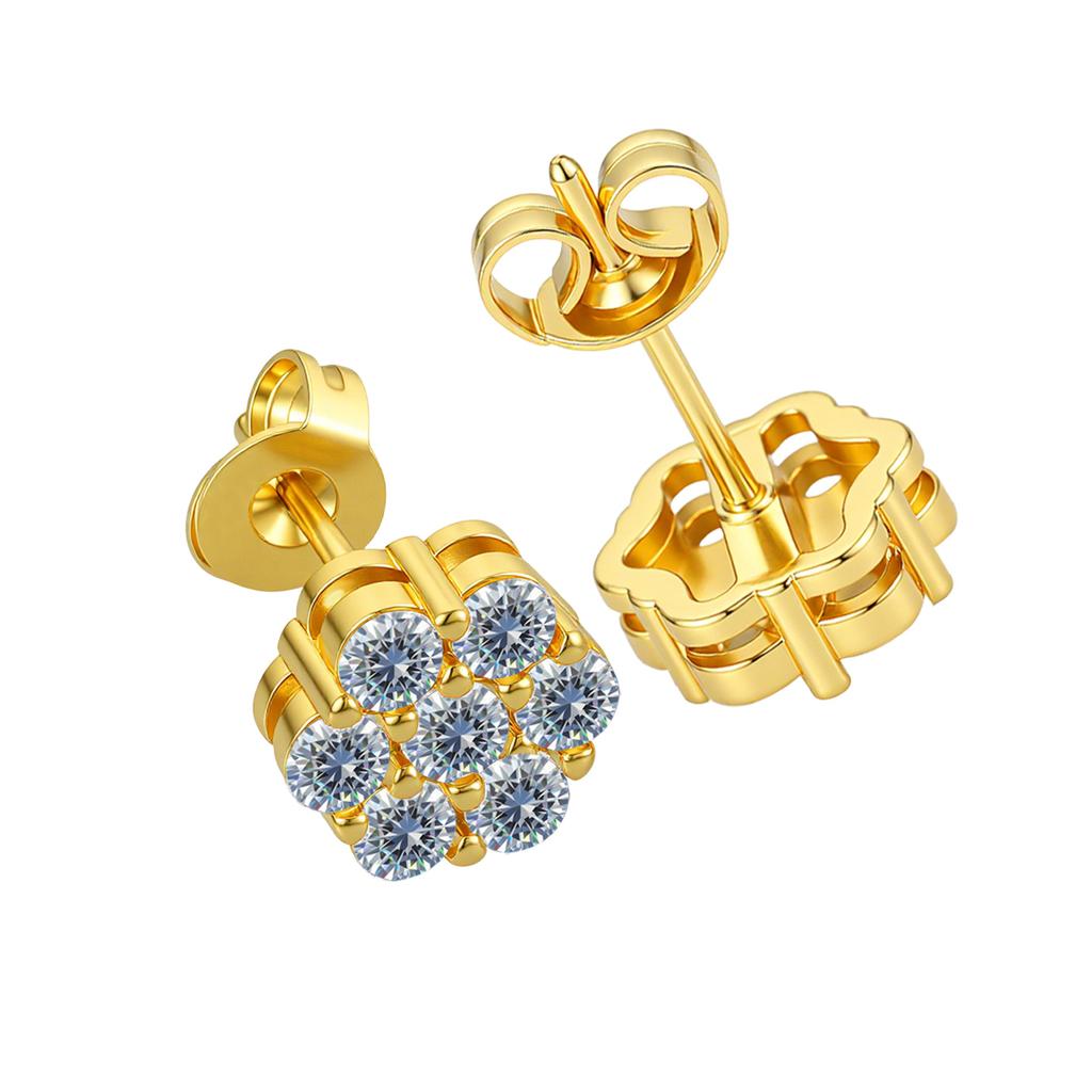 Round Hip-hop Stud Earrings Inlaid Zircon Light Luxury Personalized Earrings European and American Style Jewelry