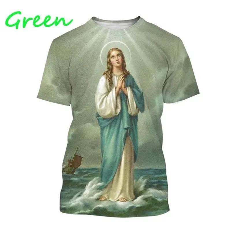 T-shirt Imprimé 3D Vierge Marie Déesse de la Miséricorde de Pâques Chrétien Béni Jésus Dieu T-shirt Style Féminin Vêtements Hauts à Manches Courtes T-shirt