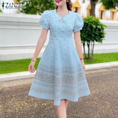 Women Casual Sweetheart Neckline Summer Short Sleeve Print Dress