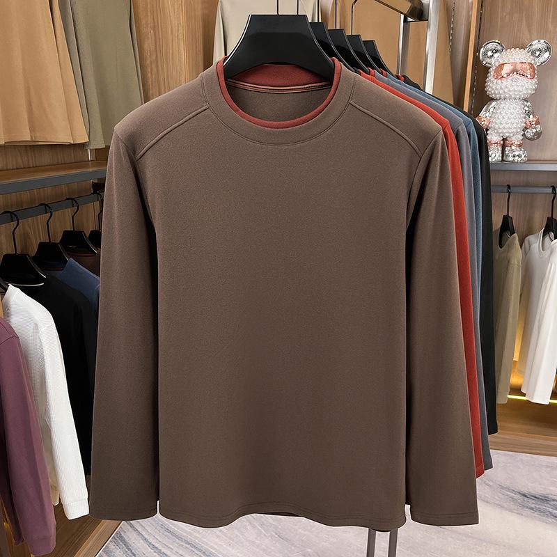 Cămașă caldă cu gât rotund, cu mânecă lungă, dublu fețe, din catifea, pentru bărbați, toamnă/iarnă