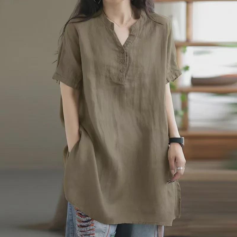 2024 Women's Fashion: European & American Solid Color Buttoned Tops - Short Sleeves