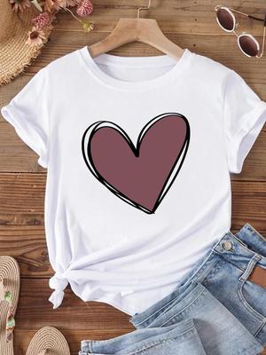 (Dimensione asiatica) Donne Amore Cuore Dolce Tendenza Anni '90 Manica Corta Abbigliamento Moda T-shirt Casual Stampa Femminile T-shirt Top Grafiche